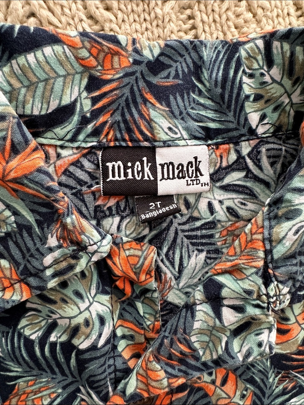 Mick Mack Kids' Tropical Button-Down Shirt in Green & Orange